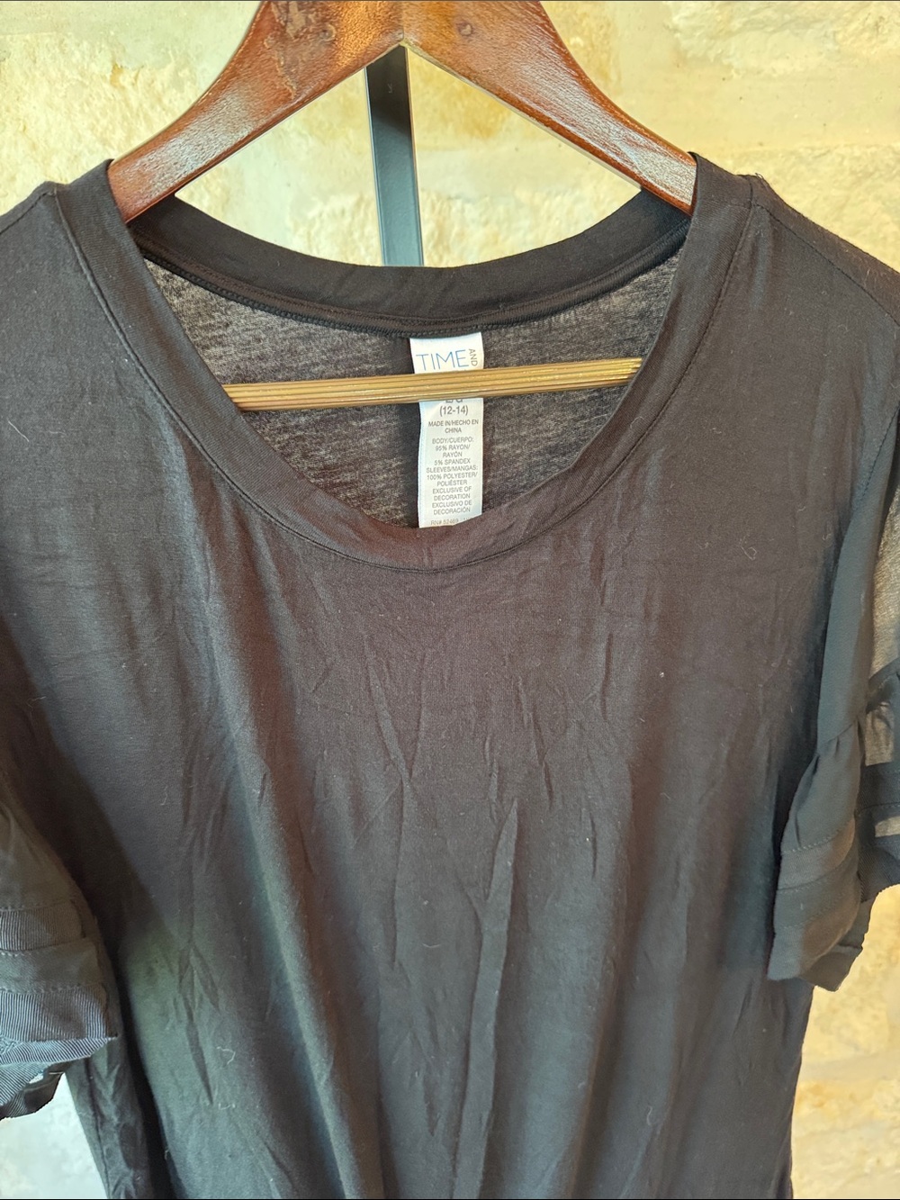 Time and Tru Black Short Sleeve Tee with Sheer Ruffle Sleeves - Picture 5 of 5